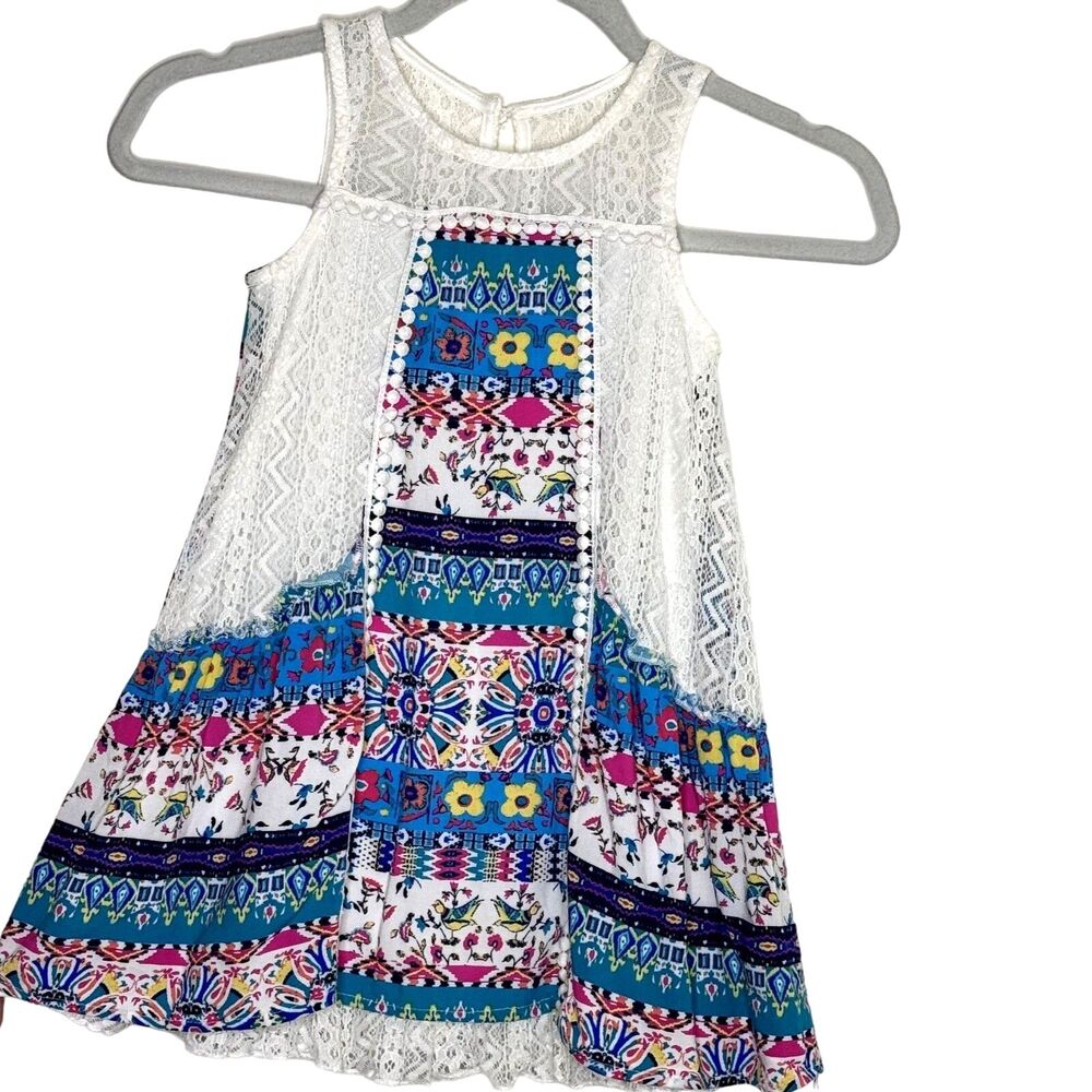 Zunie Girls Lace Trim Swing Dress A Line Floral Geometric 5